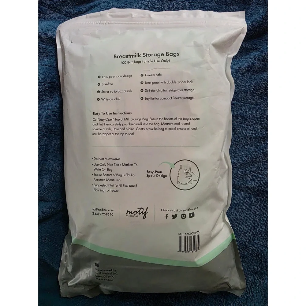 2 packs Motif Medical Breastmilk Storage Bags‎ 100 Count BPA Free (200 total)